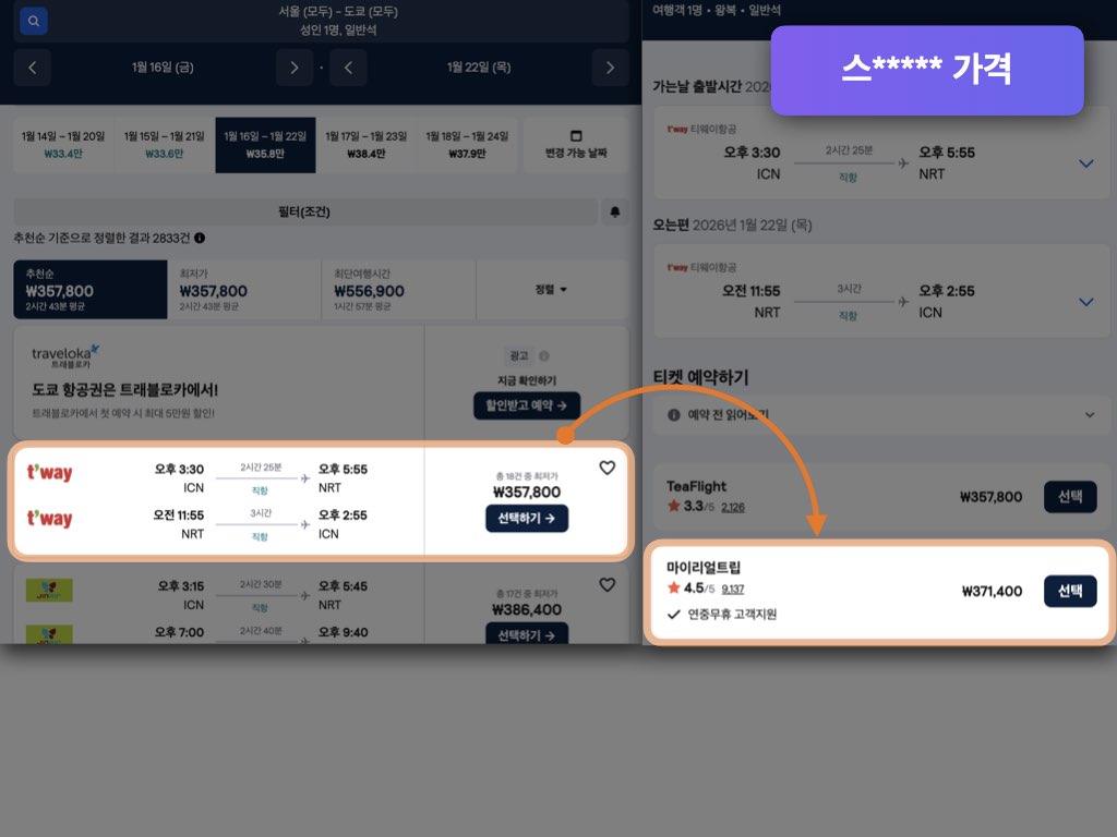 도쿄 스카이스캐너 항공권 검색 결과 가격