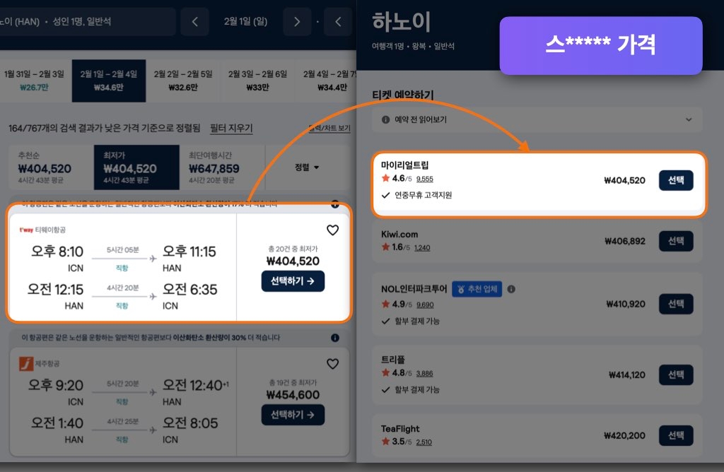 스카이스캐너 하노이 항공권 가격