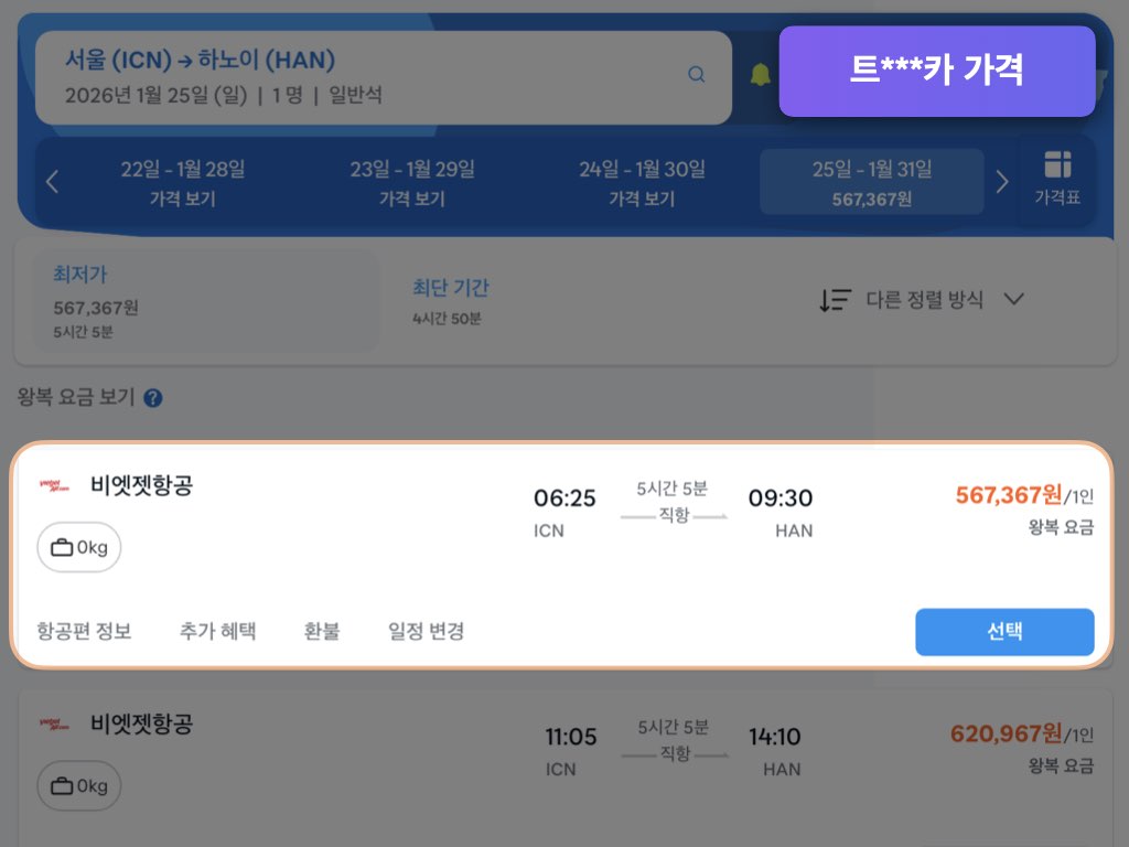 트래블로카 하노이 항공권 가격